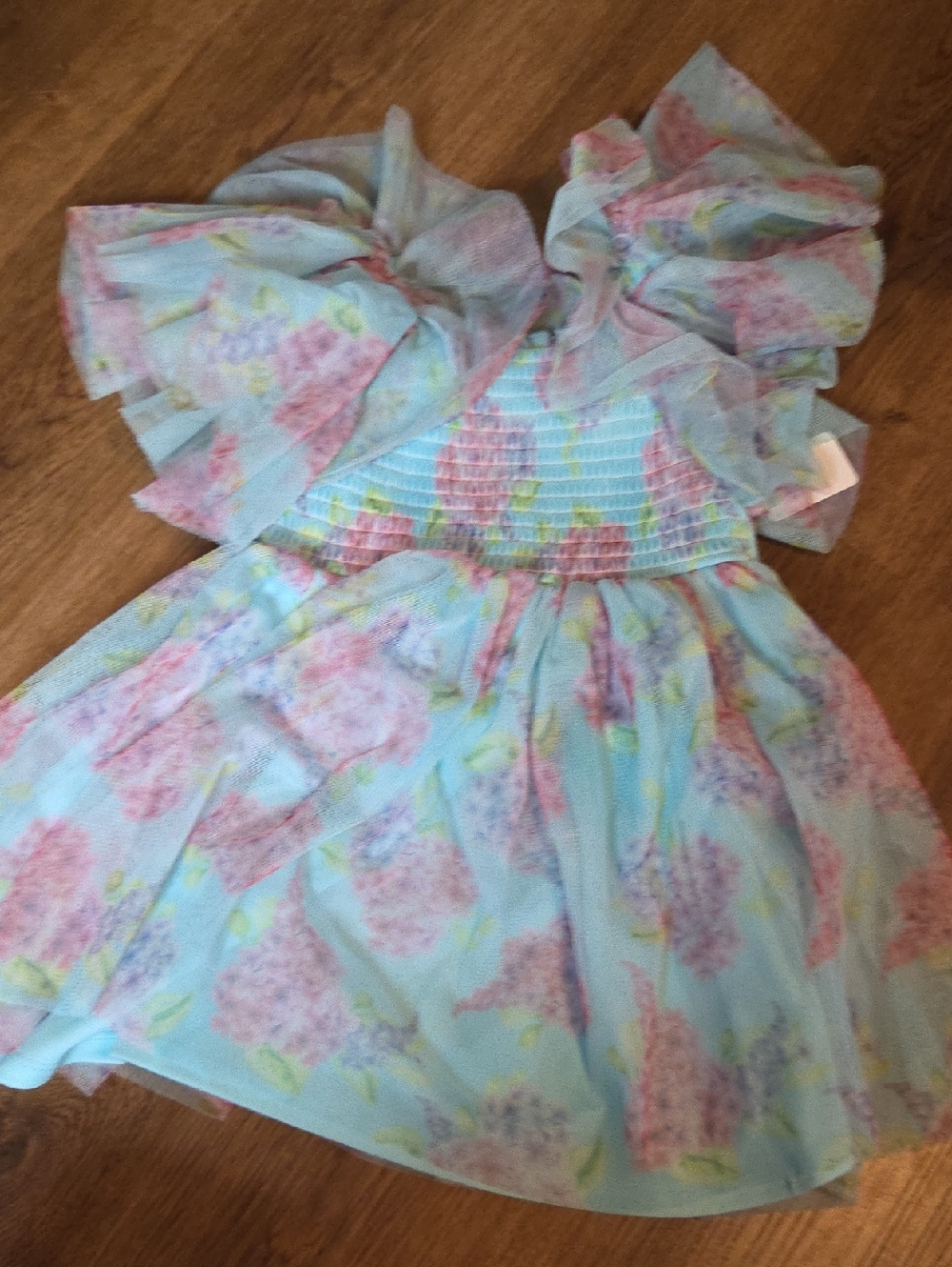 Bonnie Jean Light Blue Floral Ruffle Dress